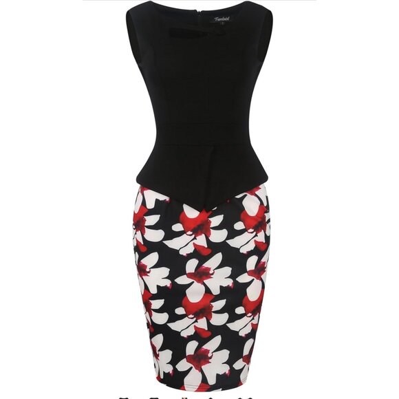 👗 2/$30 👗 Keyhole Neck, Knee Length Business Dress with Floral Bottom Medium - Picture 1 of 5